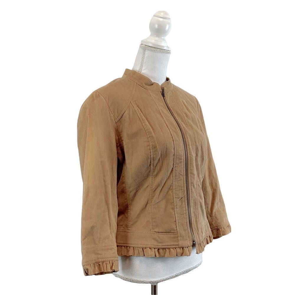 SANDRO Beige Corduroy Ruffle Sleeves Jacket Large Winter Fall Fashion Outfit - Picture 3 of 5